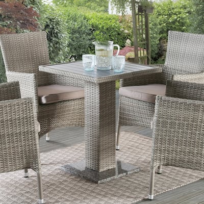 Noor Contemporary Rattan 24-inch Outdoor Bar Table with Stone Base by M&L Co.