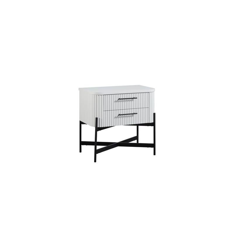 White 2-Drawer Nightstand with USB Charging and Felt Lining