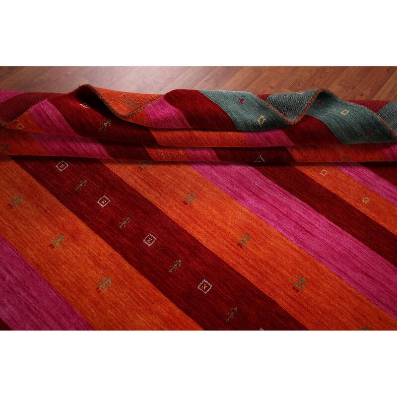 Striped Gabbeh Indian Area Rug Handmade Multi-Color Wool Carpet - 8'2" x 9'8"