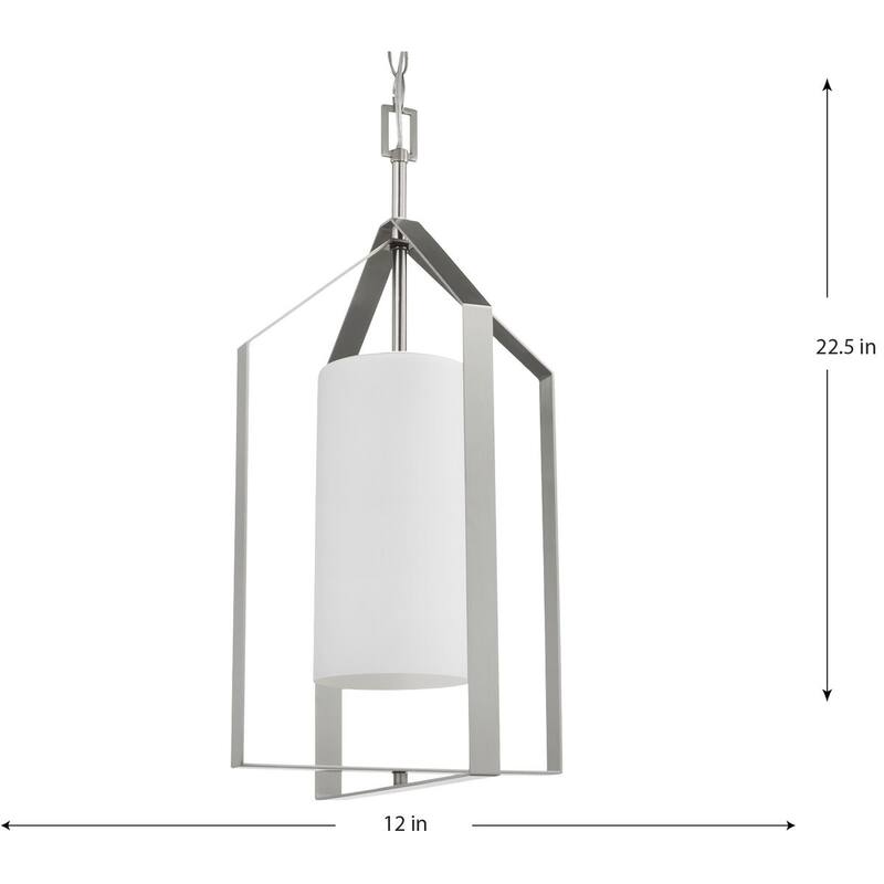 Vertex Collection One-Light Brushed Nickel Etched White Contemporary Foyer Light - 12 in x 12 in x 22.5 in