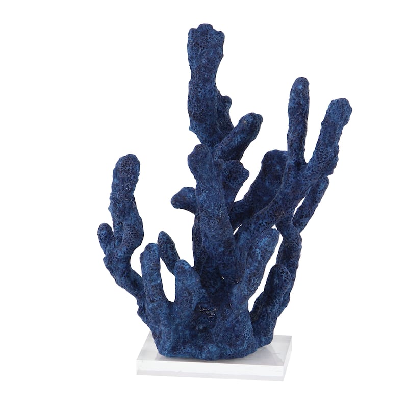 Polystone Coral Textured Porous Sculpture with Acrylic Base - Blue - Roche River Decor - 9"W x 10"L x 13"H