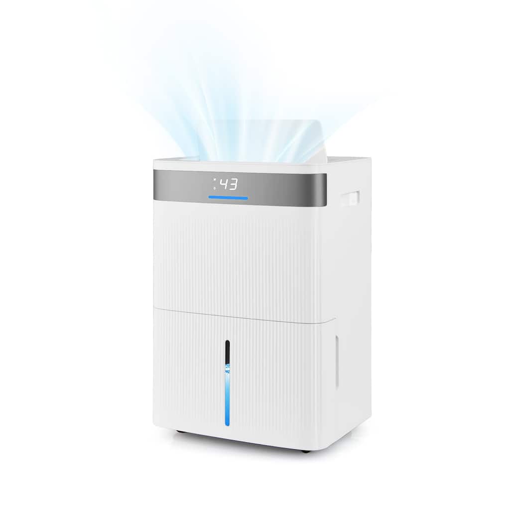 White ABS High-Capacity Dehumidifier 96 Pints with Touch Panel and Auto Drain - 13.5" x 10.5" x 20.5"