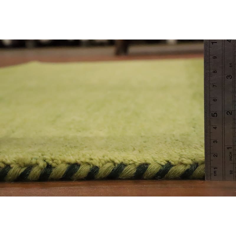 Hand Knotted Oriental 100% Wool Carpet Modern Stripe Green Gabbeh Area Rug - 7' 8'' X 5' 6''
