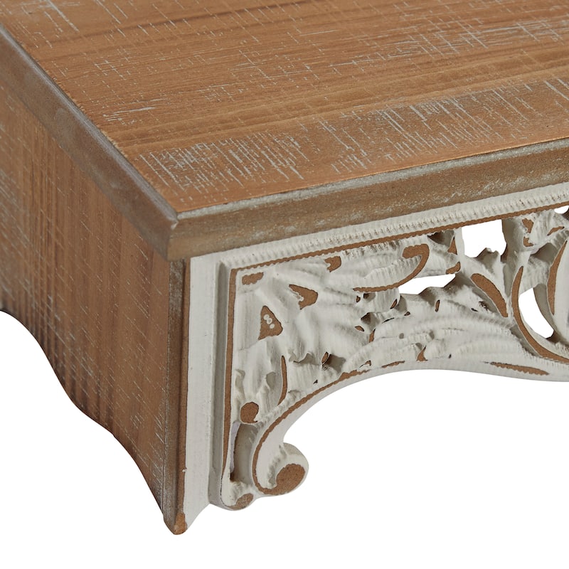 Wooden Scroll Carved 3 Shelves Wall Shelf - Set of 3 Cream - Roche River Decor - 7"W x 28"L x 6"H