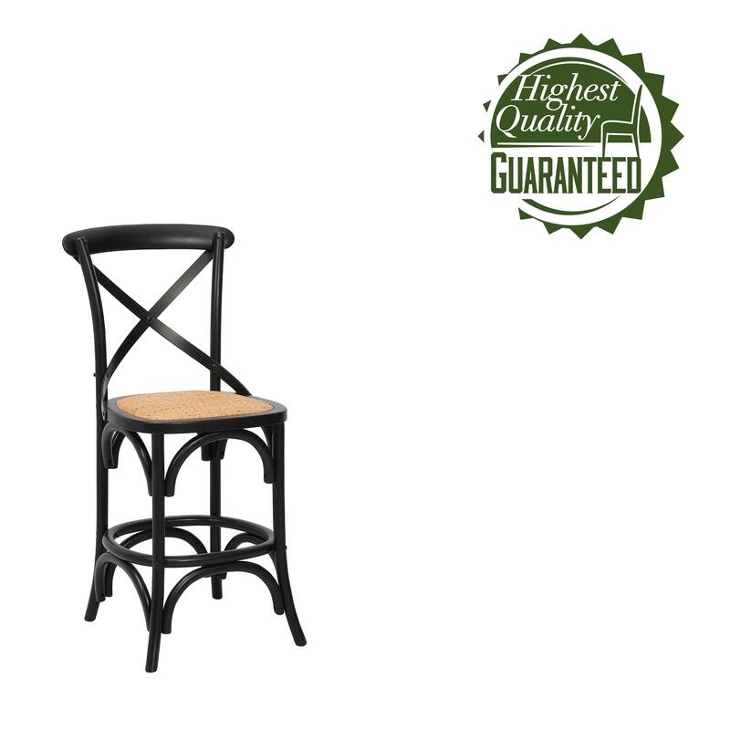 Porthos Home Ziva Counter Stools Set of 2, Elm Wood with Woven Rattan