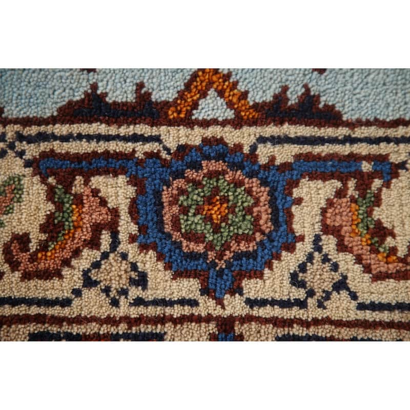 Light Blue Floral Heriz Serapi Oriental Accent Rug Wool Carpet - 2'11"x 5'1"
