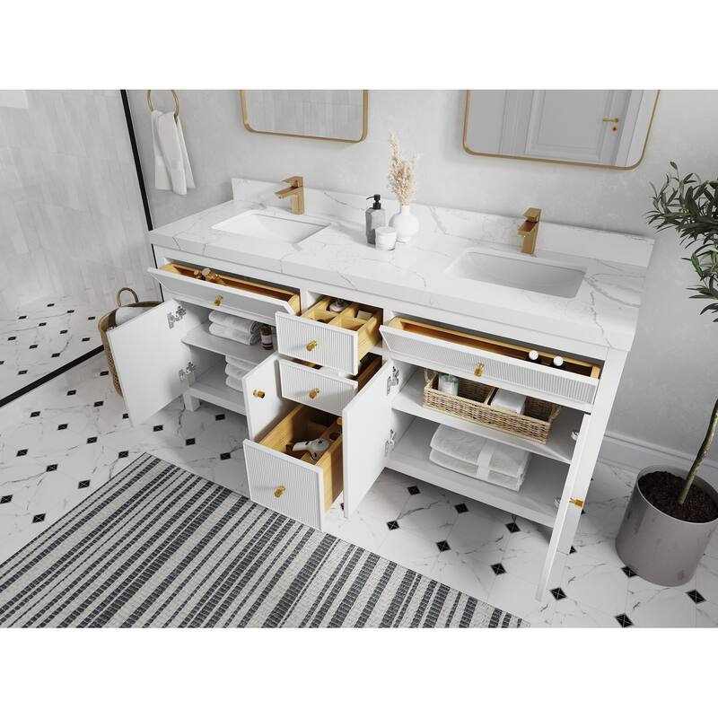 Willow Collections 72 in W x 22 in D Sonoma Free Standing Reeded Double Sink Bathroom Vanity with Countertop