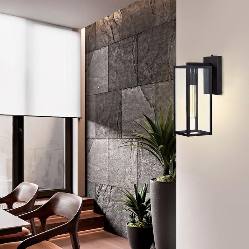 Black Outdoor Wall Lantern Sconce Porch Light With Clear Glass