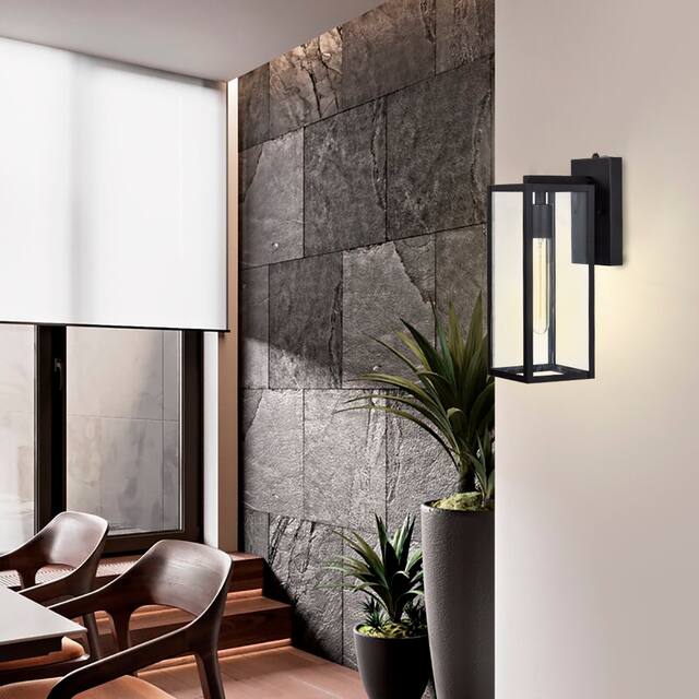 Black Plug-in Outdoor Wall Lantern Sconce Porch Light With Clear Glass