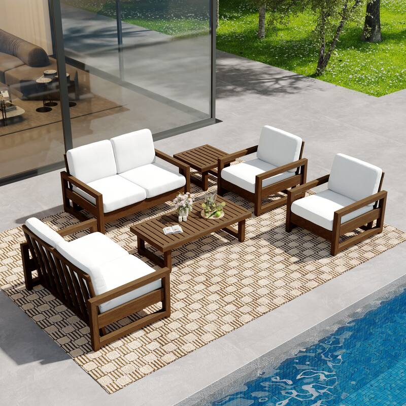 Oversize Teak Wood Loveseat Armchair Outdoor Patio Conversation Set with Cushion
