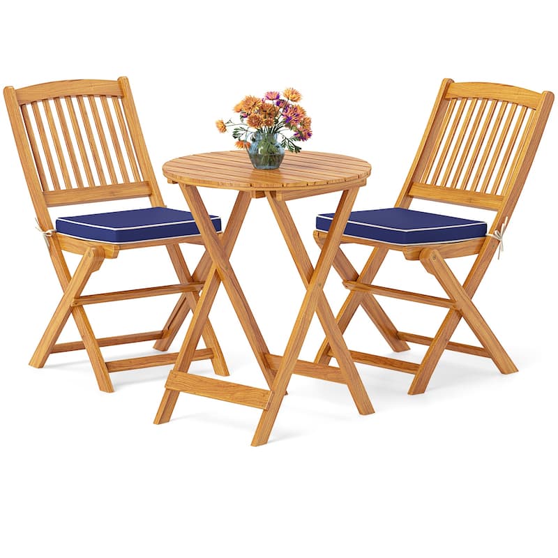 Gymax 3 Pieces Acacia Wood Patio Bistro Set Outdoor Folding Table ...