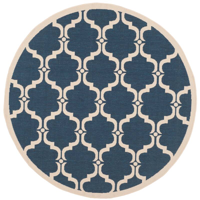 SAFAVIEH Courtyard Rozina Indoor/ Outdoor Waterproof Patio Backyard Rug - 5'3" Round - Navy/Beige