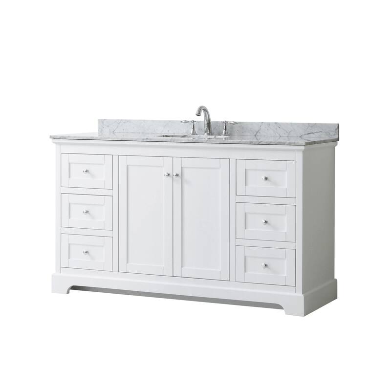 Wyndham Collection Avery 60" Free Standing Single Basin Vanity Set - White / White Carrara Marble Top / Polished Chrome - Painted