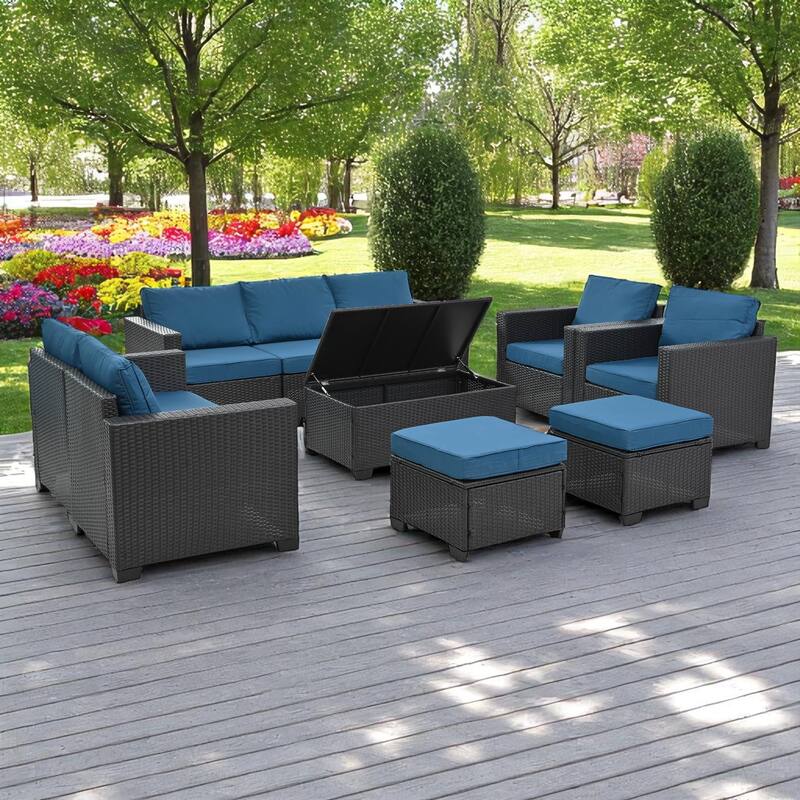 10-Piece Outdoor Patio Furniture Set,outdoor Sectional Sofa with Cushions,Modular Seating with Ottomans and Armchairs - Dark Brown