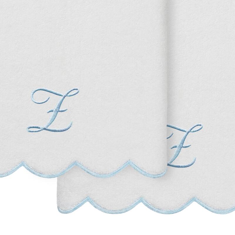 Authentic Hotel and Spa 100% Turkish Cotton Blue ADORNIA Scallop Personalized 2 Piece Bath Towel Set - 2 Bath Towels