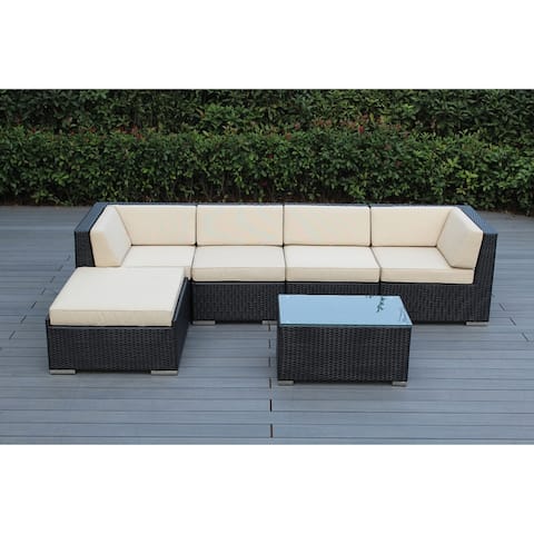 Ohana Outdoor Patio 6 Piece Black Wicker Sofa Sectional with Cushions