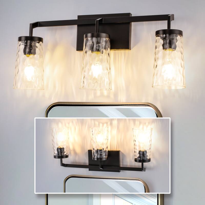 3-Light Brushed Nickel Cylinder Modern Bathroom Vanity Light with Clear Glass Shade,Wall Lamp for Mirror Kitchen Bedroom