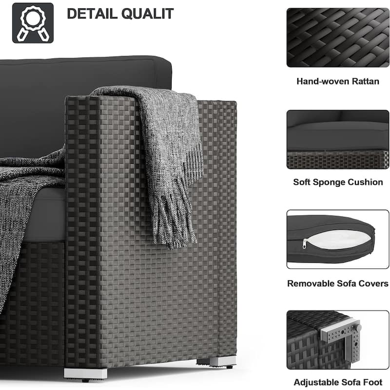 7-piece Outdoor Patio Black Wicker Rattan Cushioned Sectional Sofa Conversation Set by Havenside Home