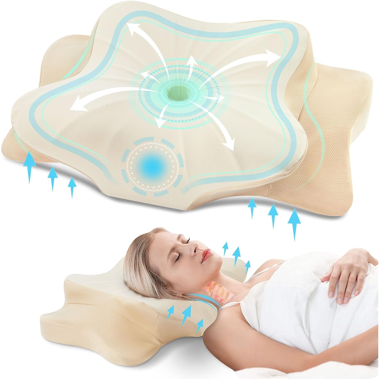 Contour Memory Foam Pillow for Neck Pain Relief Ergonomic Orthopedic Neck Support Pillow for Side Back Stomach Sleepers Khaki