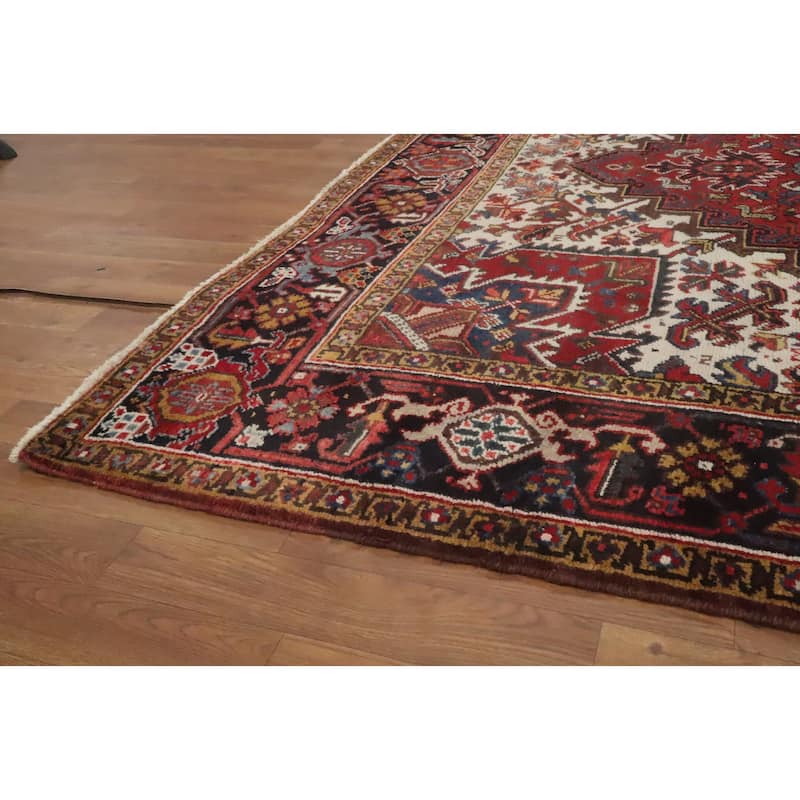 Hand Knotted Oriental 100% Wool Carpet Traditional Medallion Red Heriz Area Rug - 9' 6'' X 7' 0''