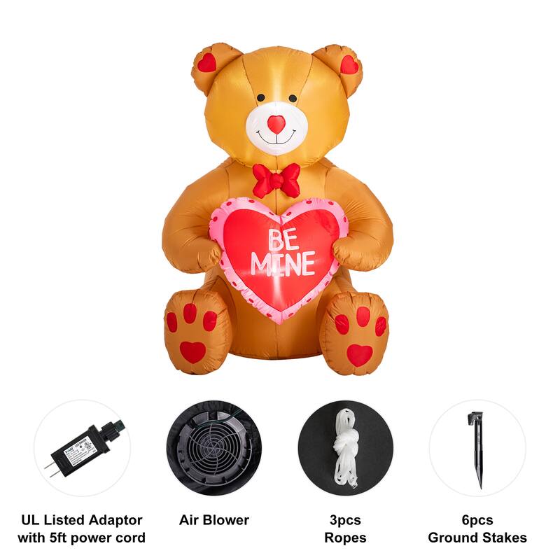 Glitzhome 6'H Lighted Valentine's Bear with Heart Inflatable Decor - 6ft