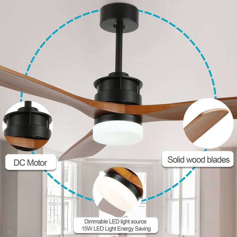 Oaks Aura Gamay 52 in. LED Indoor Solid Wood Reversible Scandi-Japanese Ceiling Fan With Latest DC Motor Technology