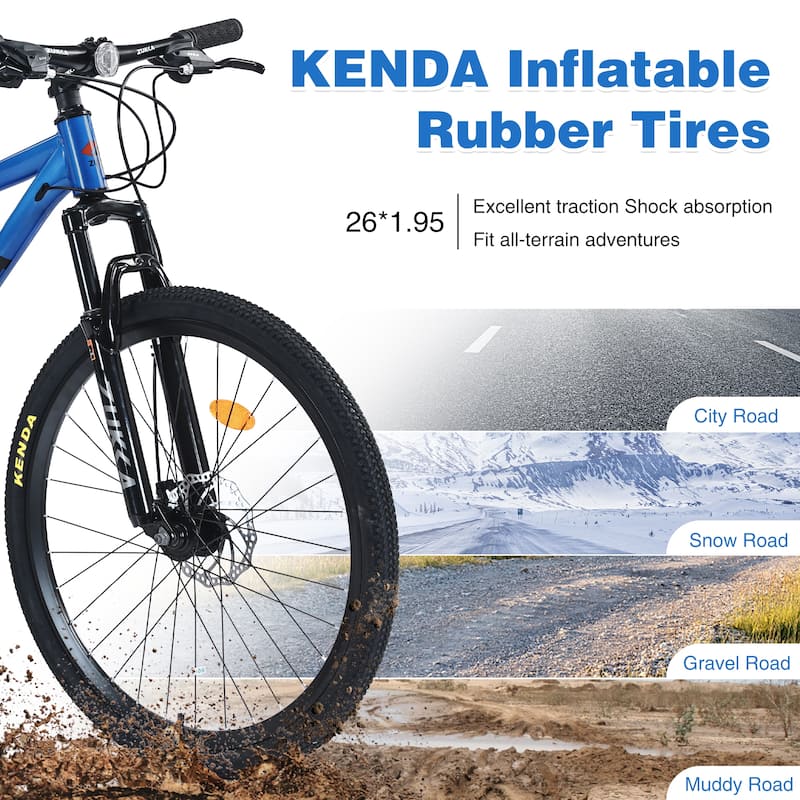 26-Inch Mountain Bike with 8-Speed Gears, Suspension Fork, Double Disc Brakes, and Kenda Tires for Adults