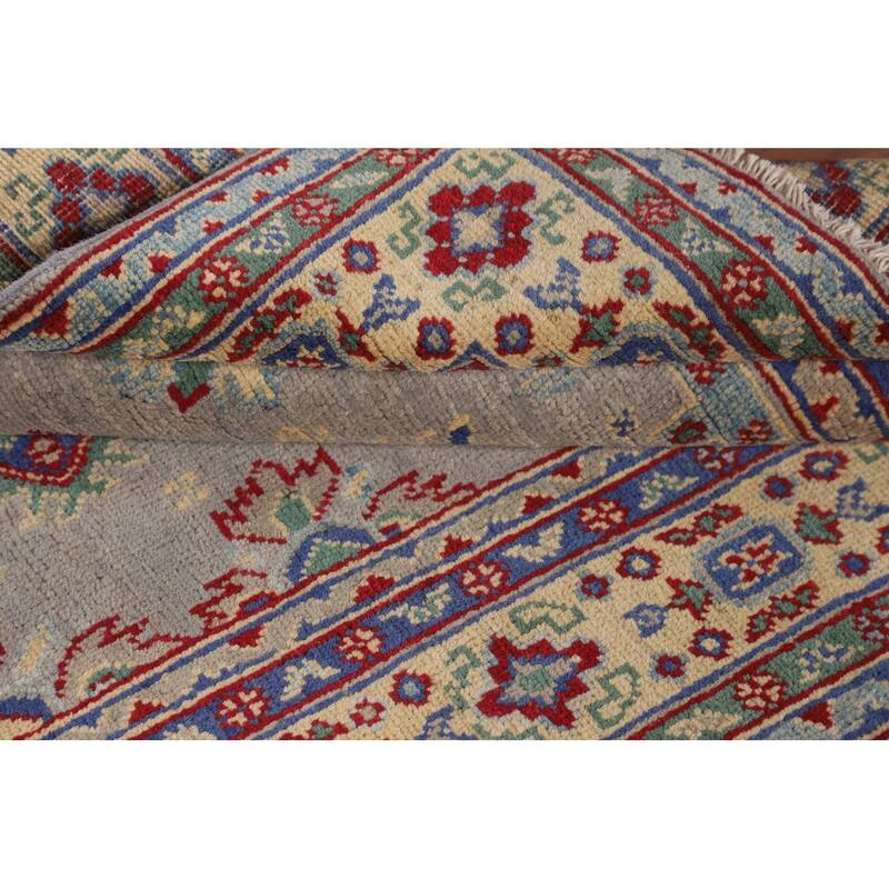 Gray Geometric Kazak Accent Rug Handmade Wool Carpet - 3'3" x 5'0"