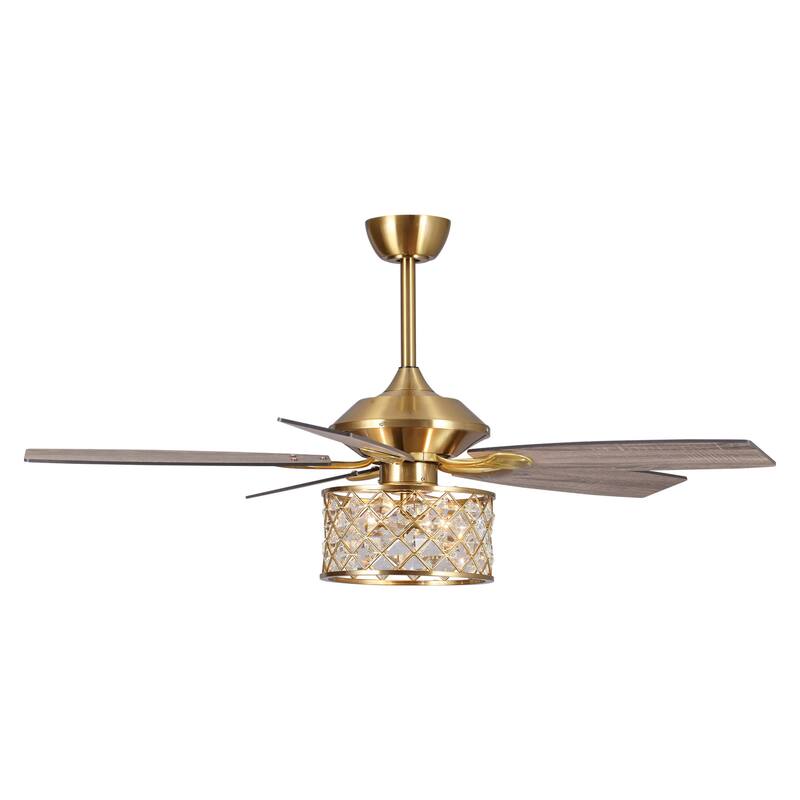 52-in Modern Gold 5-Blade Crystal Caged Ceiling Fan with Remote - 52-in W
