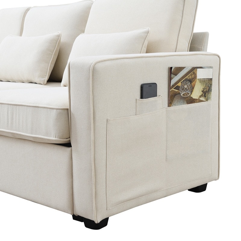 104" modern linen four seater sofa with armrest pockets