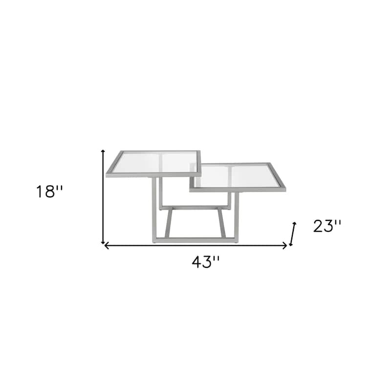 43" Contemporary Square Coffee Table with Glass Top and 2 Shelves Stylish Steel Base for Living Rooms - 43"L x 23"W x 18"H