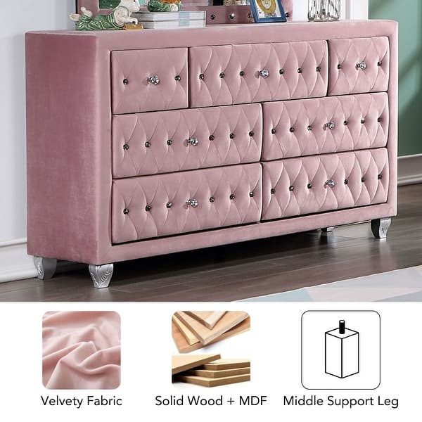 Vyvi Glam Pink 56-inch Wide 7-Drawer Button Fabric Tufted Dresser by  Furniture of America - On Sale - Bed Bath & Beyond - 36553311