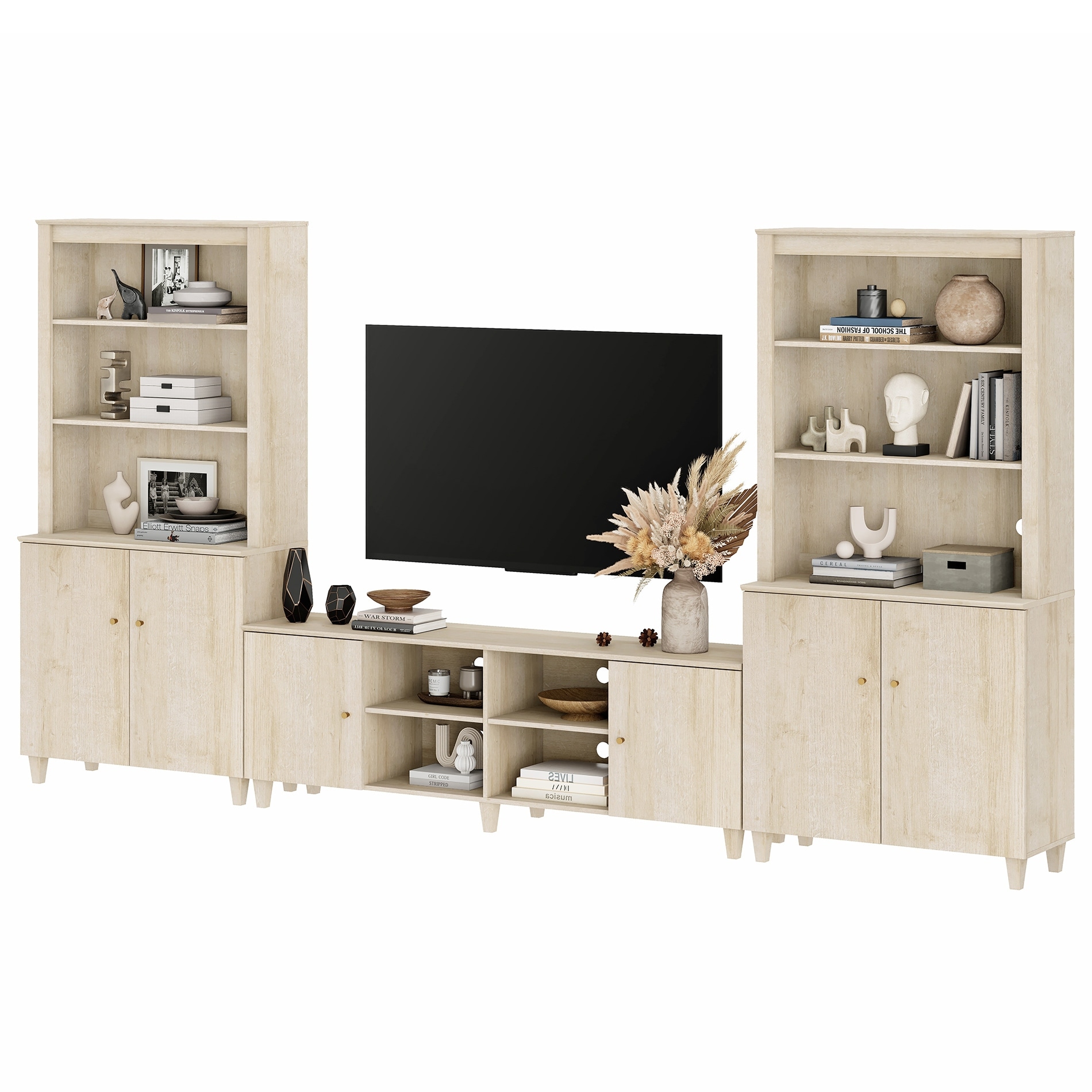 WAMPAT Modern TV Stand and Bookcase Set for 75" TVs