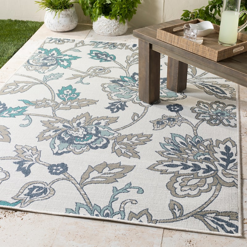 Cesarina Floral Indoor/ Outdoor Area Rug - 8'9" Square - 8'9" Square - White