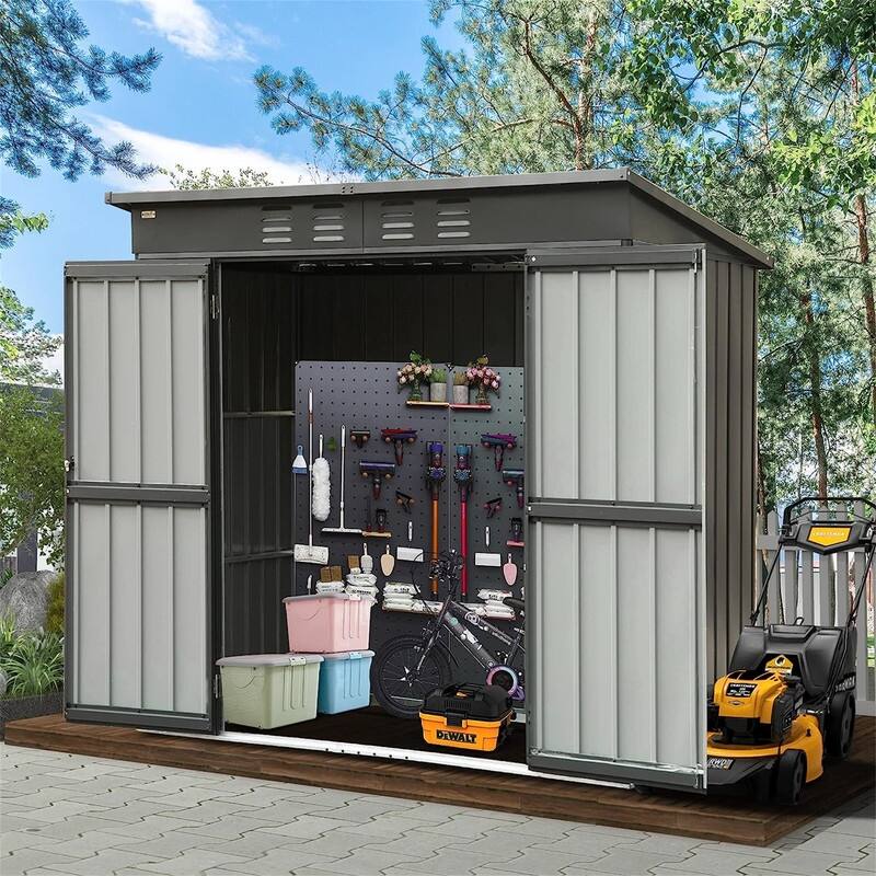 Outdoor Storage Shed with Double Lockable Doors Metal Garden Sheds - 5'X3’