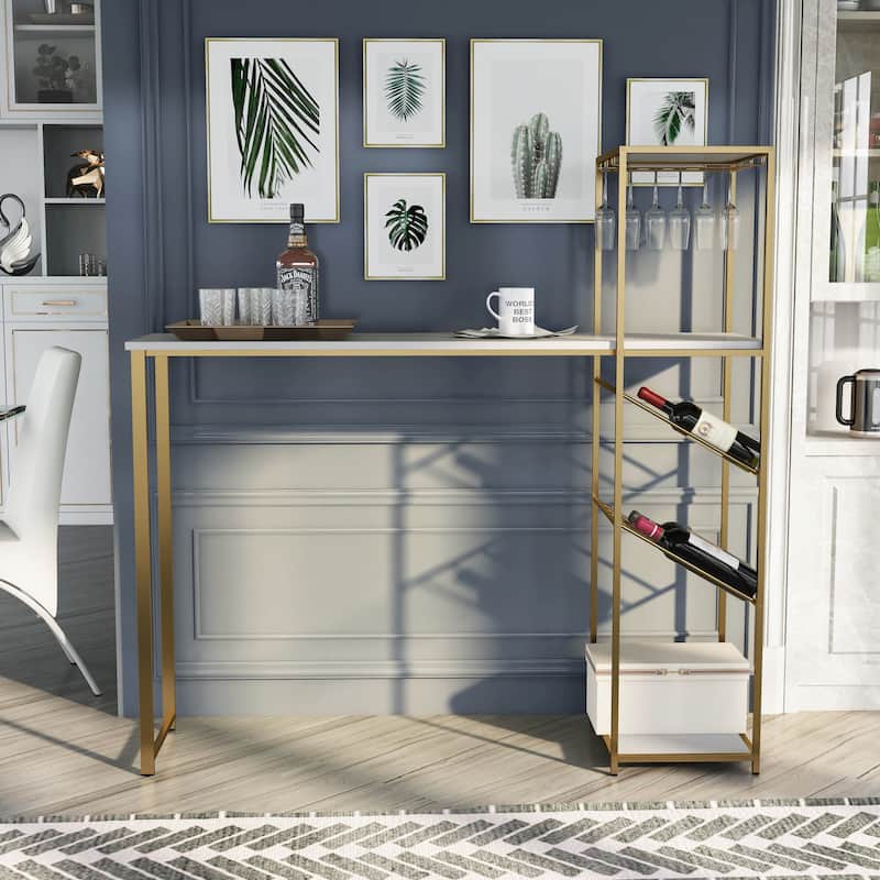 Aubrey Contemporary White and Gold Coating Metal Wine Shelf Bar Table by Furniture of America