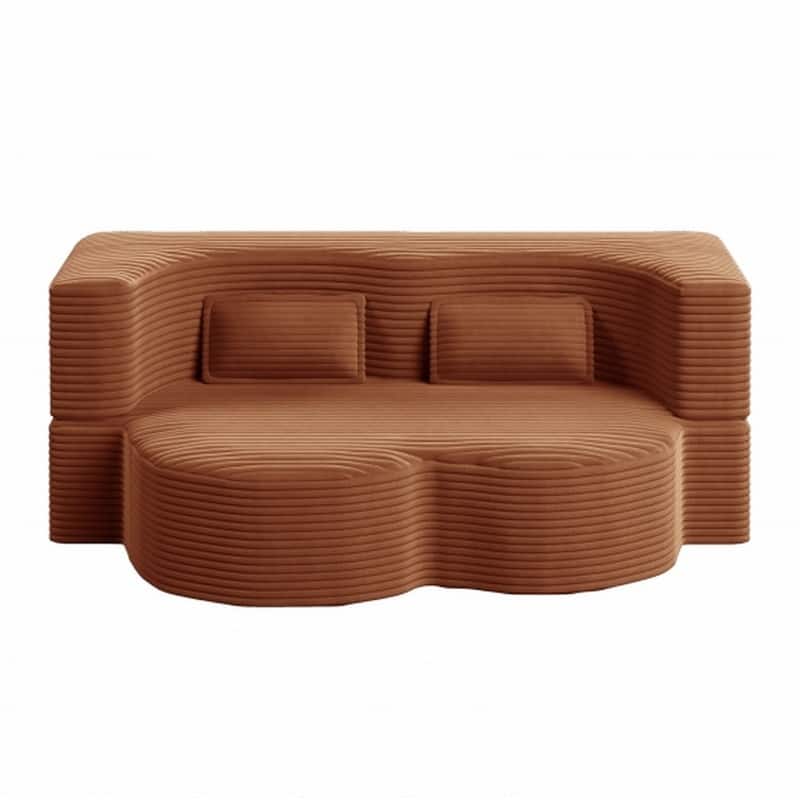 Modern 78" Full Size Convertible Corduroy Foam-Filled Sleeper Sofa,Modern Floor Sofa with 2 Pillows
