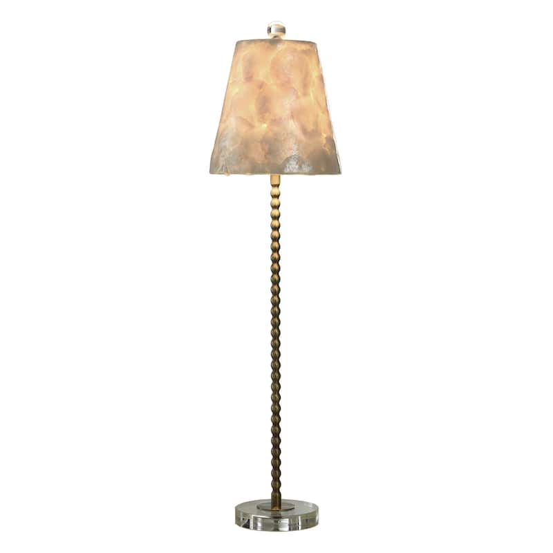 Capiz Slim Buffet Lamp - Aged Brass Finish on Skinny Beaded Body - Ivory Capiz Shade