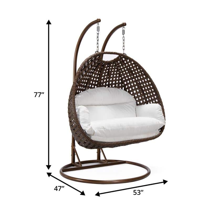 LeisureMod Mendoza Dark Brown 2 Seater Wicker Patio Hanging Double Swing Chair for Patio Porch Backyard Garden - 53"