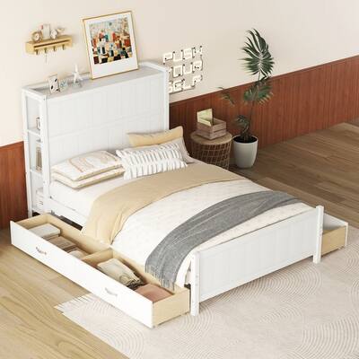 Full Size Platform Bed with 4 Drawers and Storage Shelves