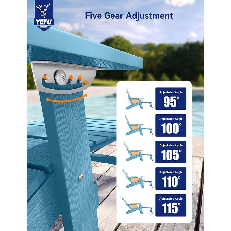 WINSOON Set of 2 All Weather HIPS Folding Adirondack Chair with Adjustable Backrest and Retractable Ottoman
