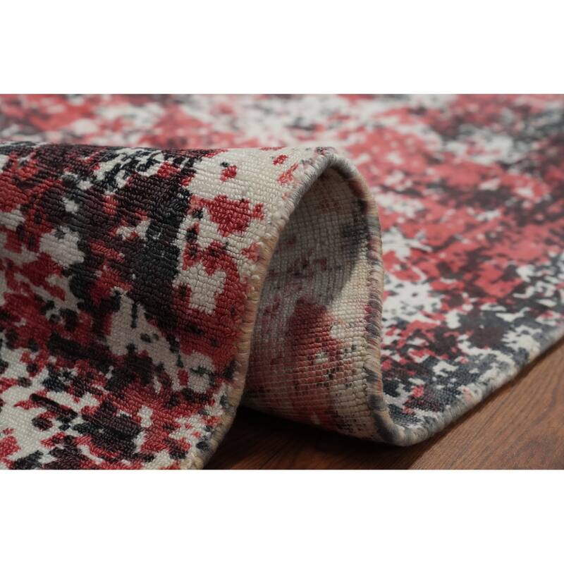 Hand Knotted Oriental Viscose Silk Carpet Modern Abstract Multi-Colored Abstract Area Rug - 7' 10'' X 5' 5''