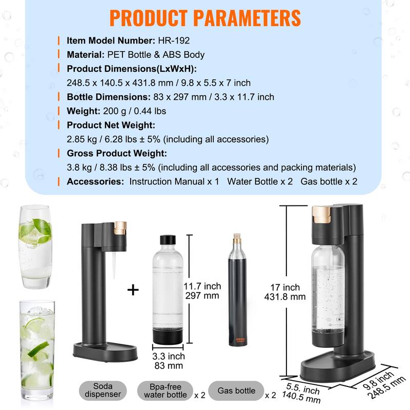 Sparkling Water Maker for Home Carbonating, Seltzer Water Starter Kit