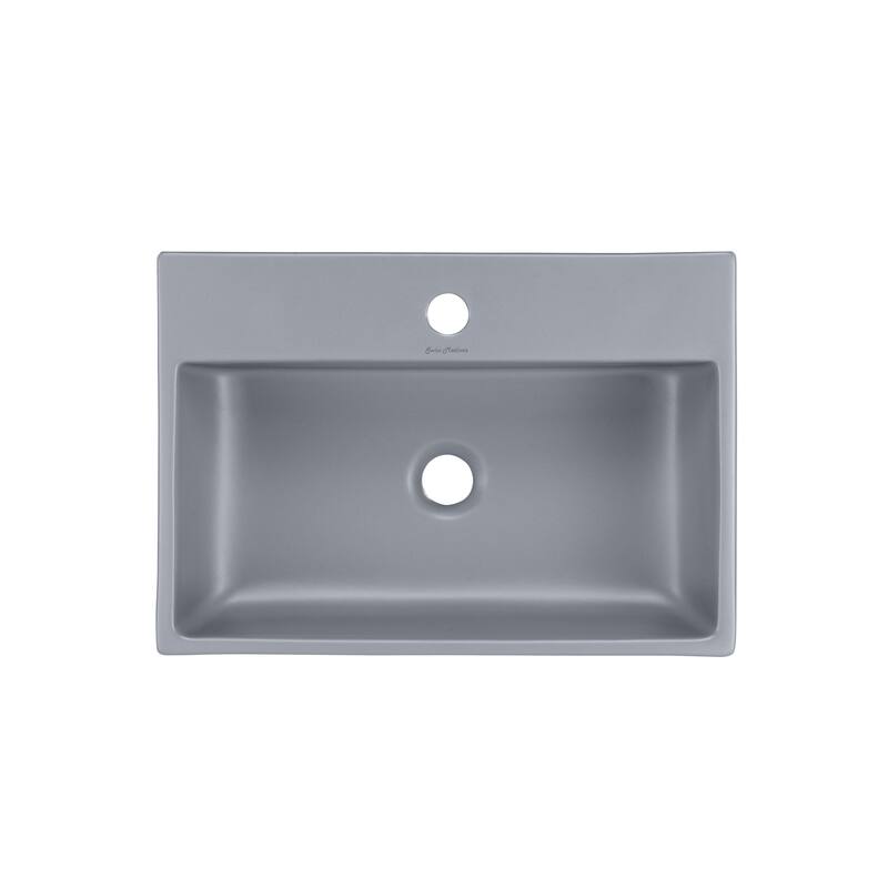 Reims 20" Rectangle Ceramic Vessel Sink In Matte Grey - 20.9" x 14.2" 4.75"