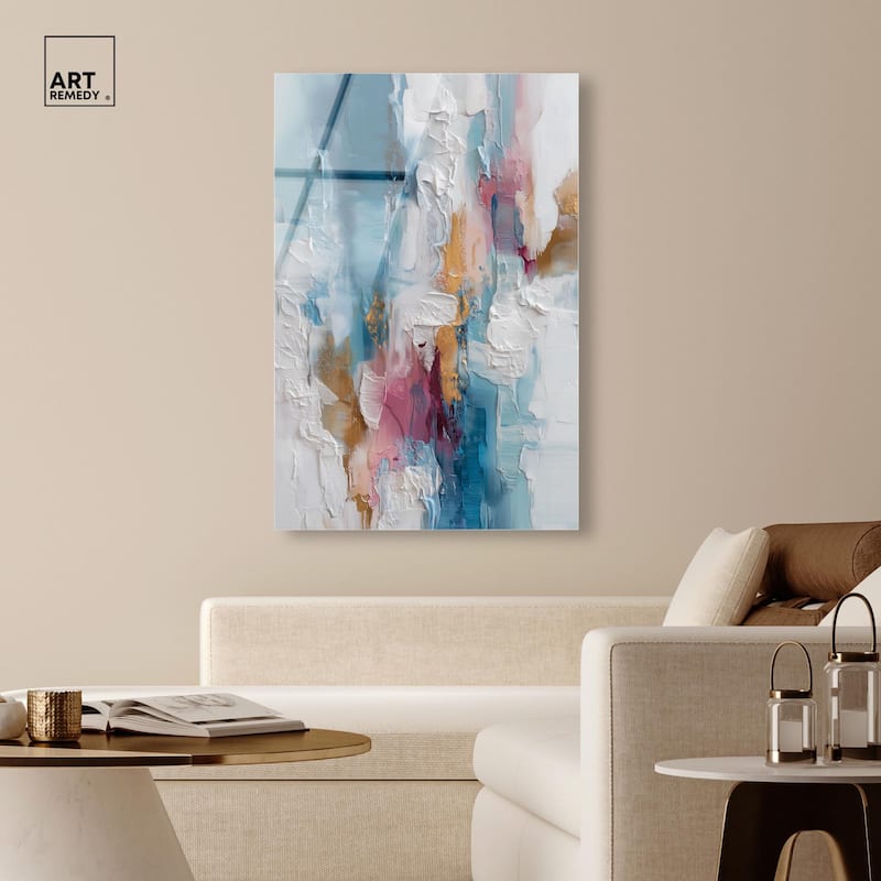 Petal Pink and Ocean Blue I Acrylic by Art Remedy, Ready to Hang