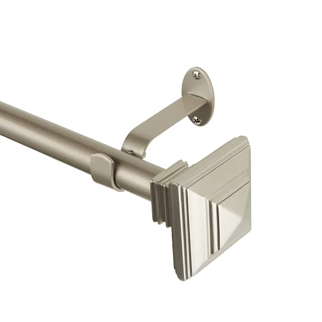 Elrene Florence Window Curtain Rod and Stacked Squares Shaped Finial - 86" to 120" - Polished Nickel