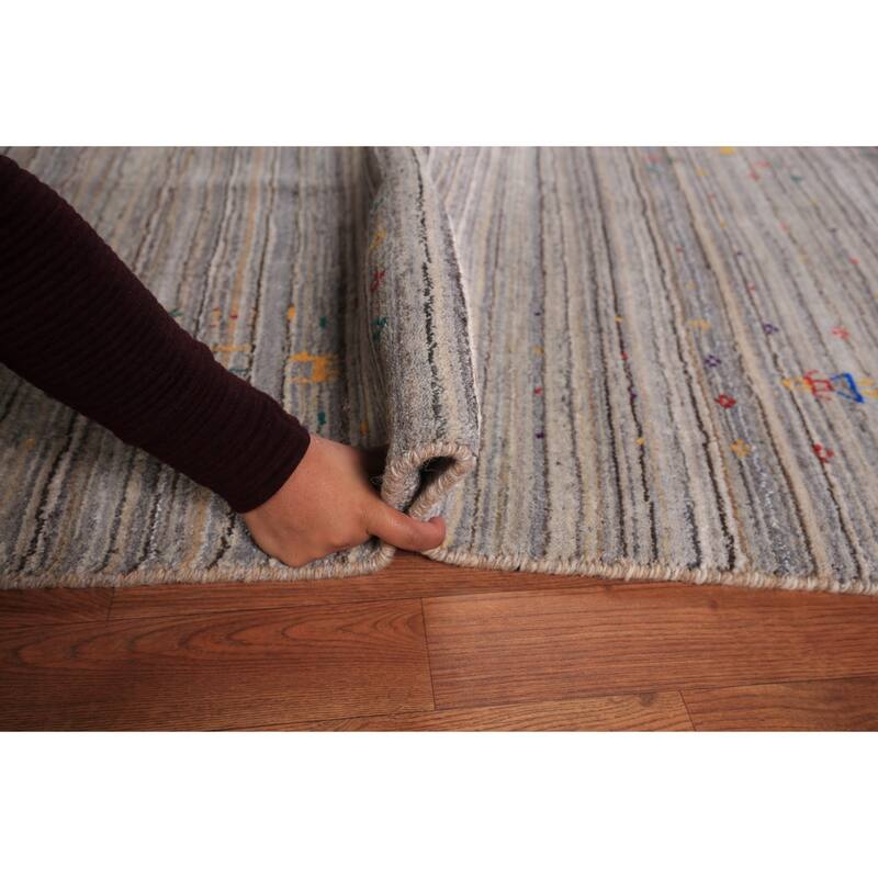 Tribal Striped Gabbeh Indian Square Area Rug Handmade Wool Carpet - 7'11" X 7'11"