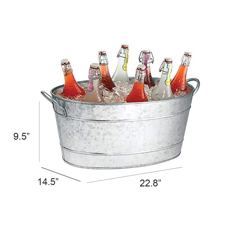 Lola 23 Inch Beverage Tub, Galvanized Antique Silver Steel, 2 Handles - 8' x 11'