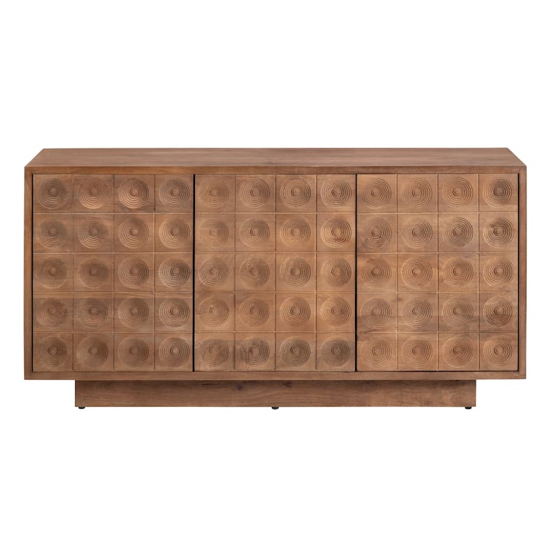 62" Brown Solid Wood 3 Door Media Credenza_Sideboard