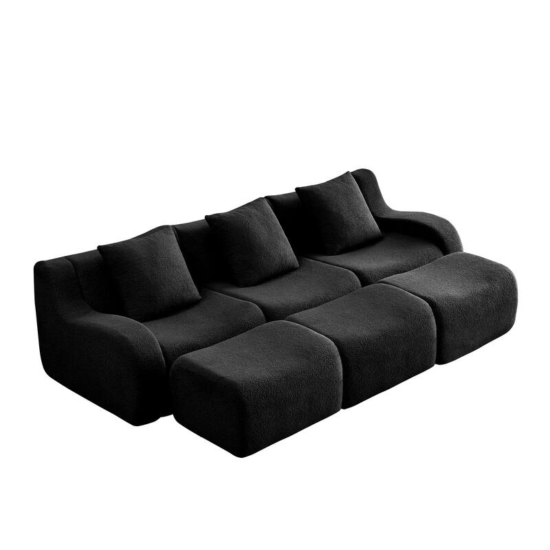 Anmytek Modern Plush 3-Seat Chaise Sofa - High-Quality Teddy Fabric, 32D High Density Sponge, No Assembly